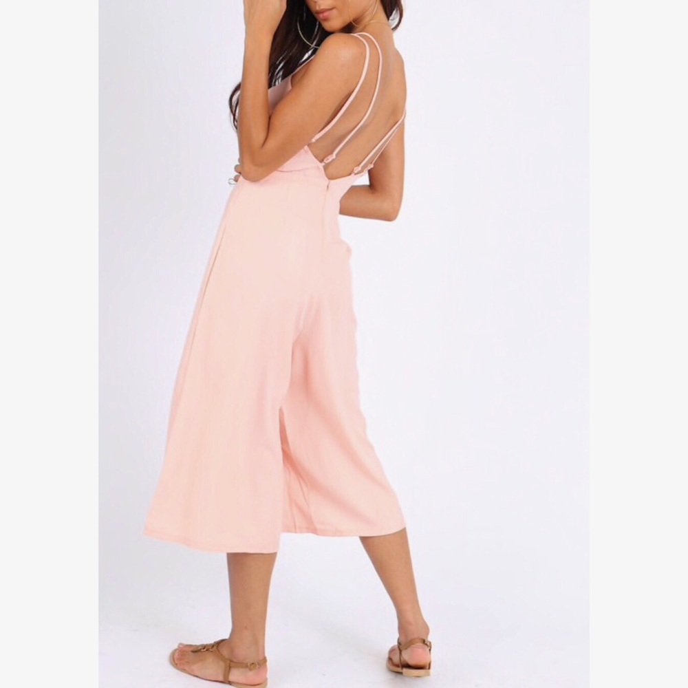 Pink Deep Plunge Culotte Jumpsuit - Picture 5 of 6